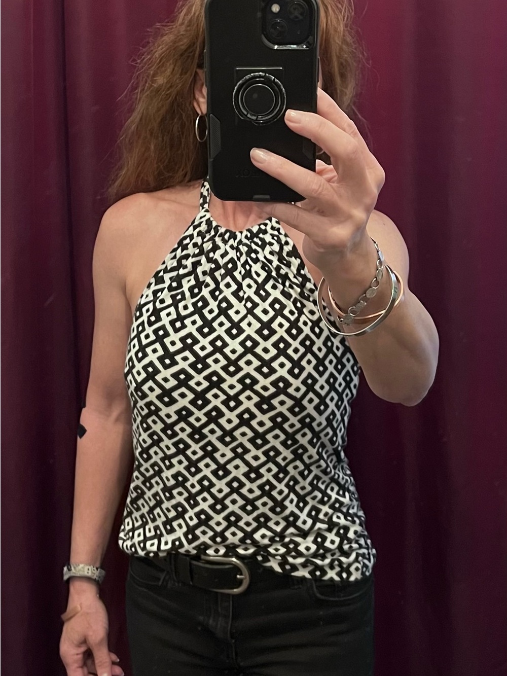 Banana Republic Black and White Geometric Halter Camisole